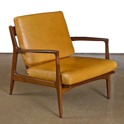 Yellow Leather Mid-Century Modern Kofod Larsen Selig arm chair