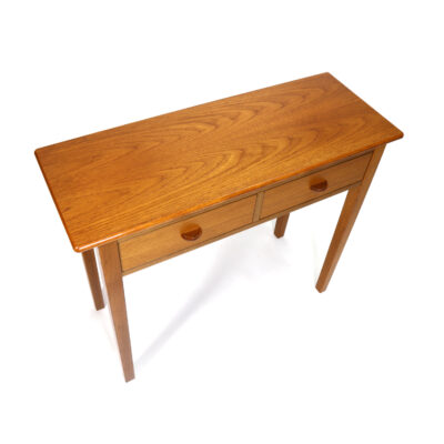 Glass and chrome Danish teak sofa table console with drawers