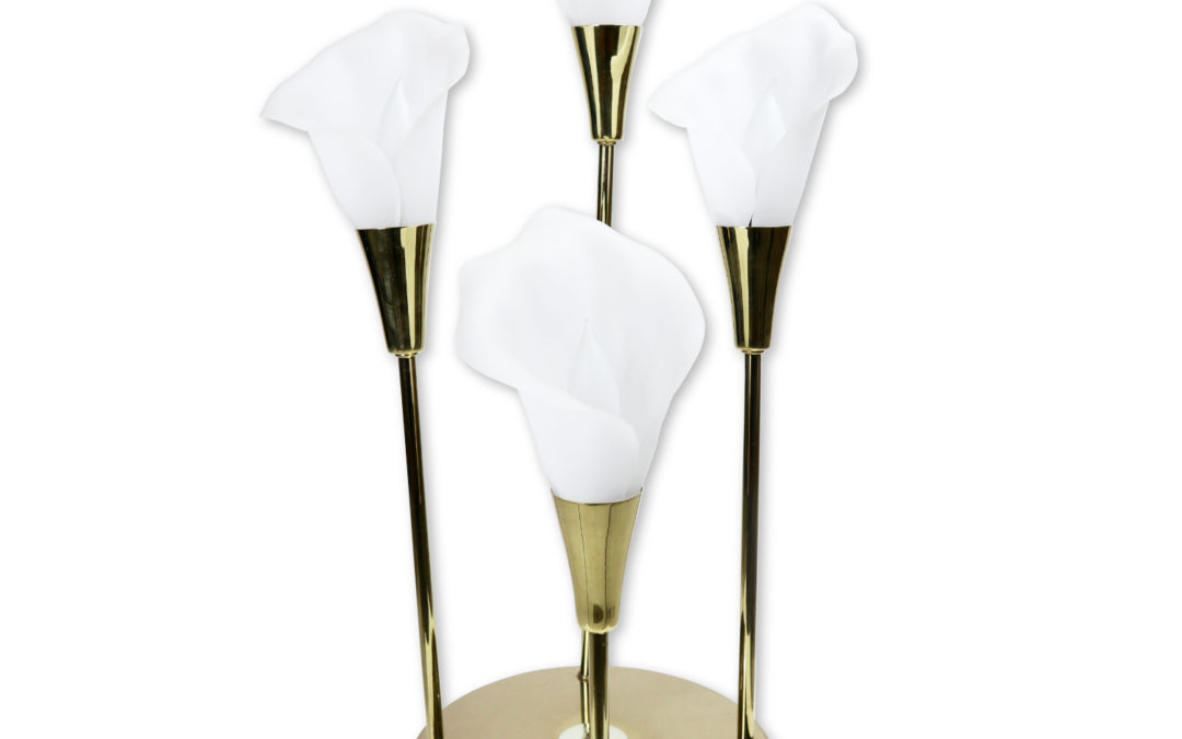 Vintage Calla Lily White Floral Lamp with Gleaming Brass Base