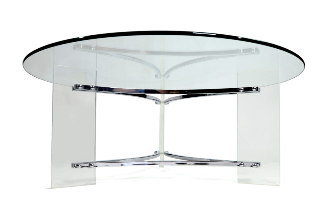 Charles Hollis Jones Round Lucite Acrylic and Chrome Coffee Table