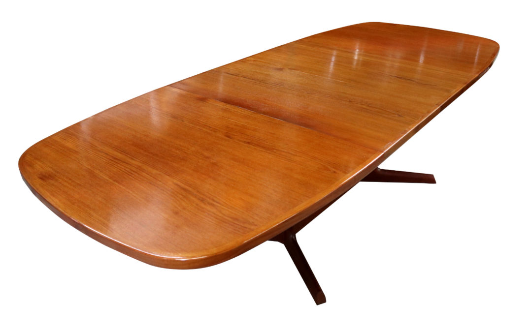 Gudme Mobelfabrik Refinished Expanding Danish Teak Trestle Leg Dining Table