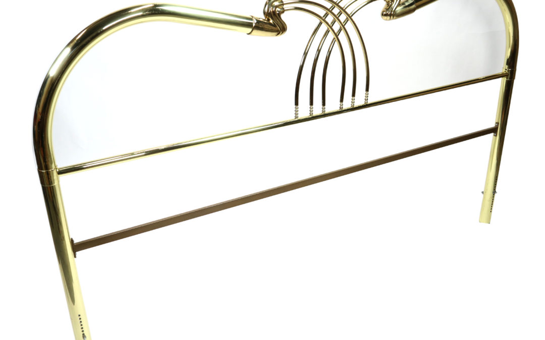 Vintage Gold Colored Art Deco King Size Brass Bed Headboard