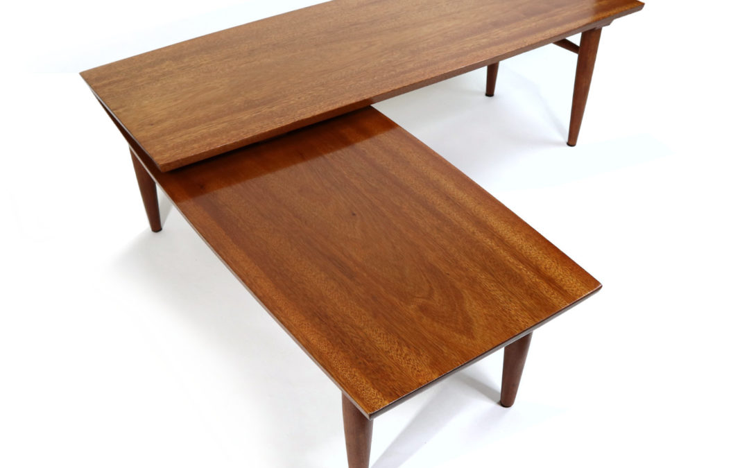 Refinished Mahogany Mid-Century Modern Pivoting Boomerang Swivel Coffee Table