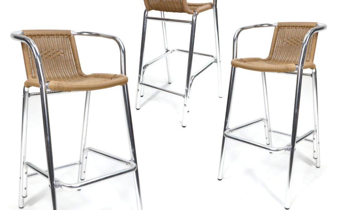 3 Indoor Outdoor Polished Aluminum Bar Stools