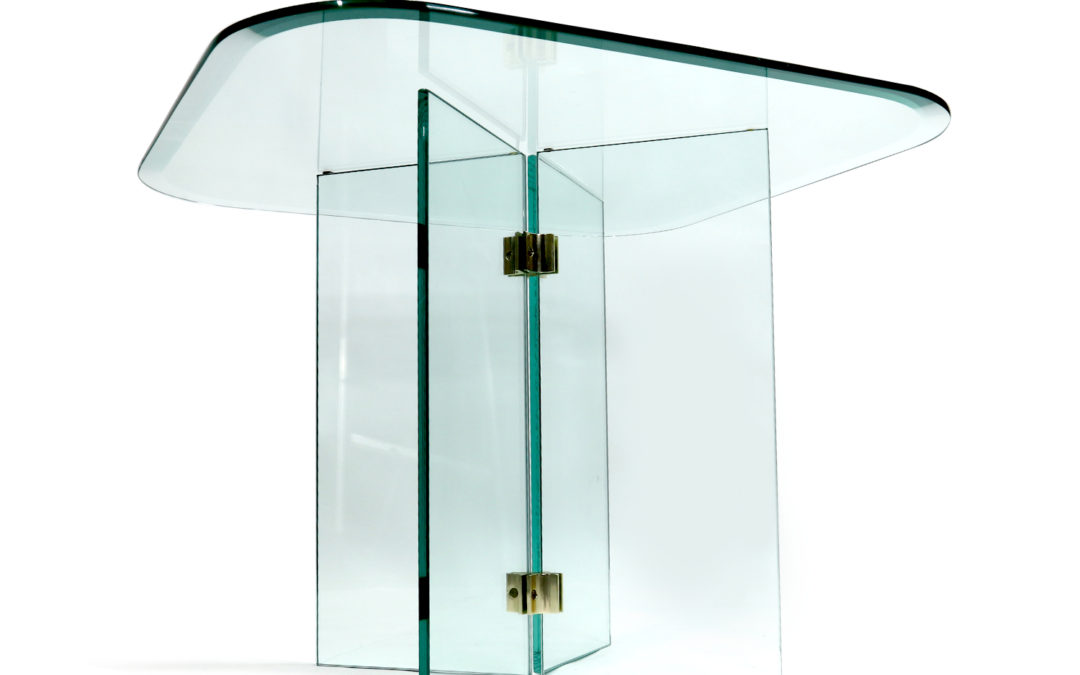 Pace Collection Glass Panel and Brass Square Side Table by Leon Rosen