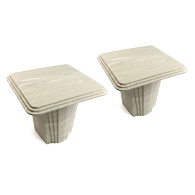 Italian Travertine Art Deco marble side tables