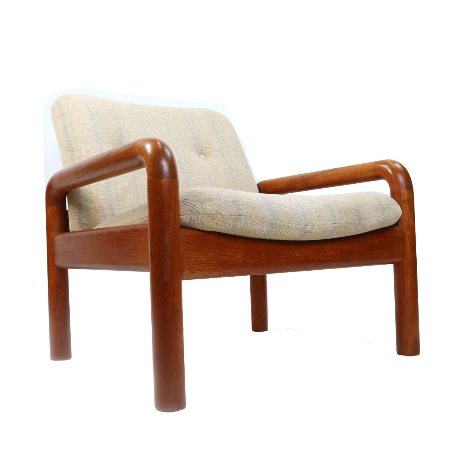 Mid Century Danish Modern D SCAN Solid Teak Arm Chair Original Upholstery 