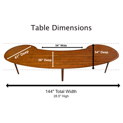 kidney bean shaped mahogany mid century modern dining table