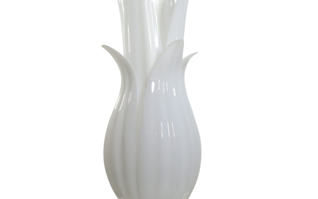 White and Gold Vintage Rougier Style Floriform Botanical Floral Table Lamp