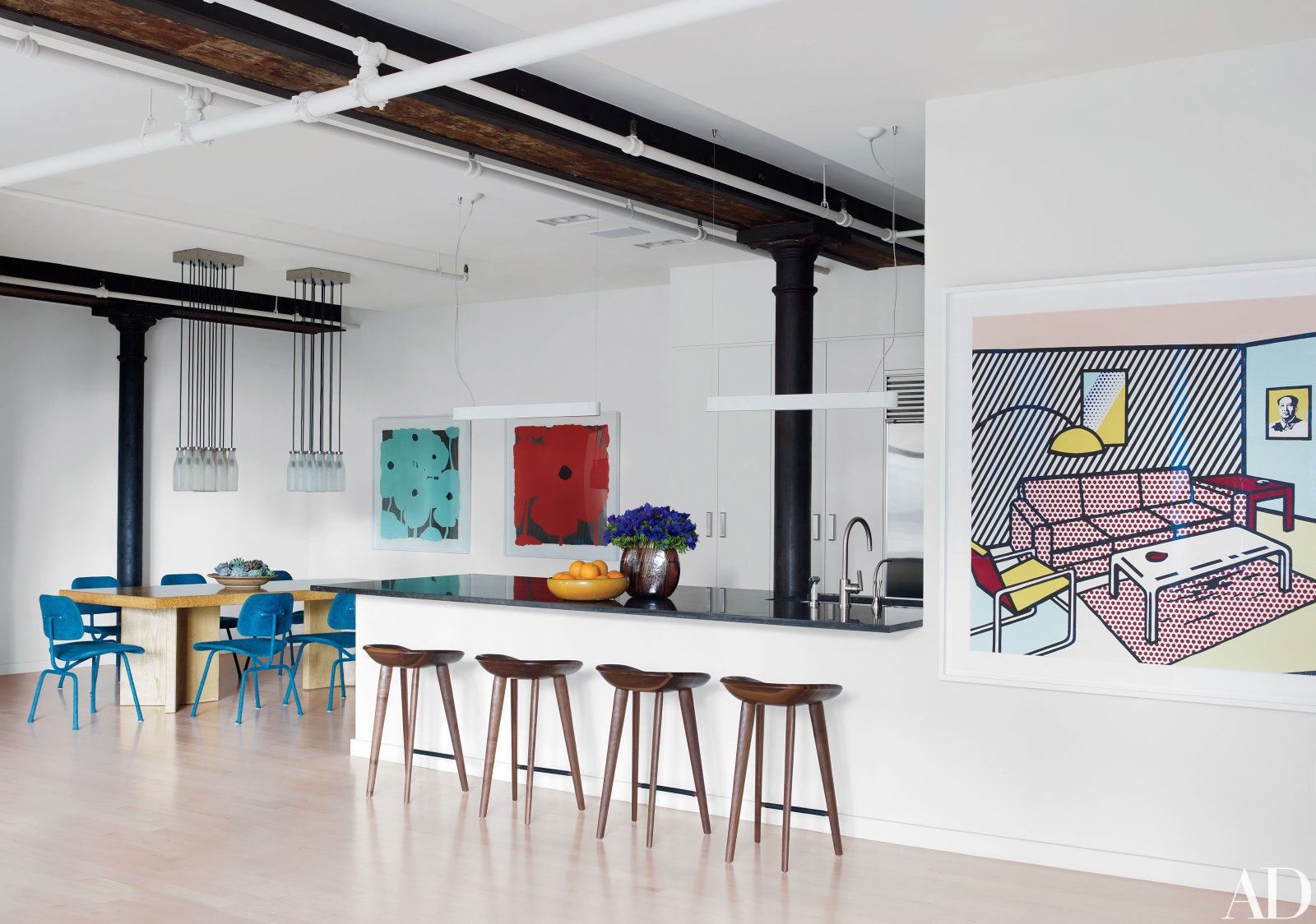 Will Ferrell's New York City Home decorated in mid-century modern furniture and art