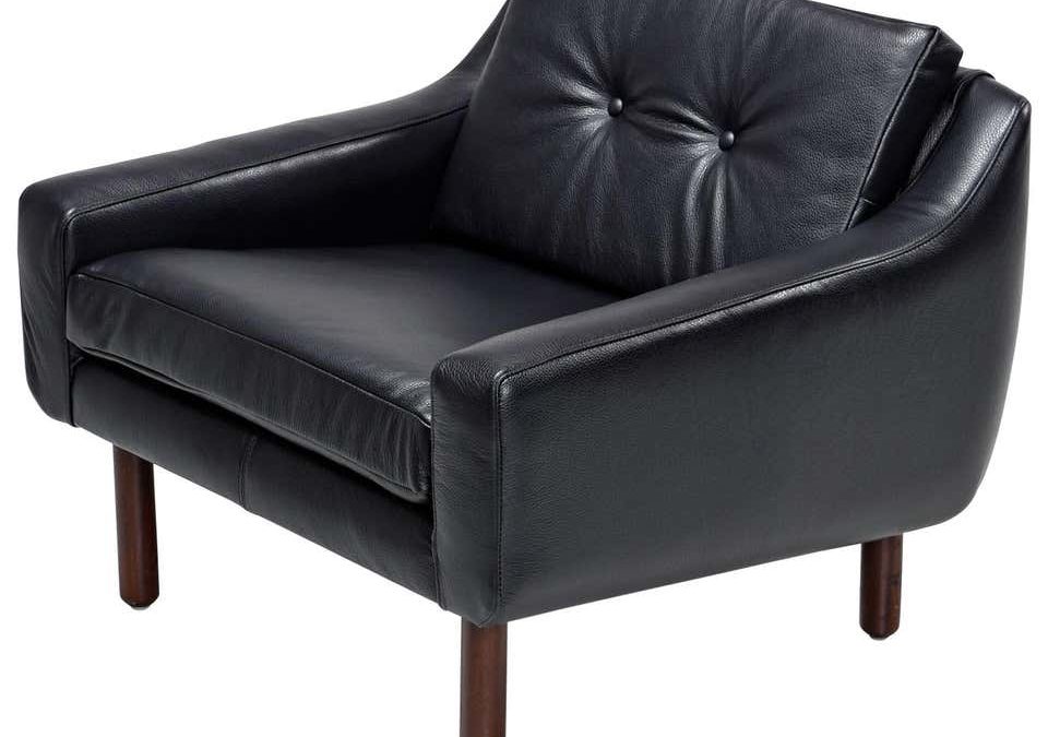 Restored Danish Borge Mogensen Style Black Leather Low Profile Armchair