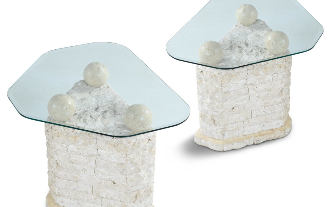 Maitland-Smith Style Mactan Tessellated Stone End Tables