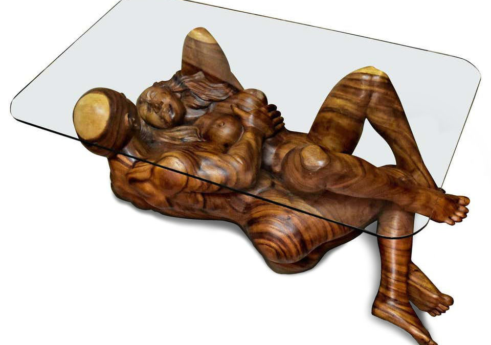 Massive Hand Carved Monkey Pod Exotic Hardwood Lovers Embrace Coffee Table
