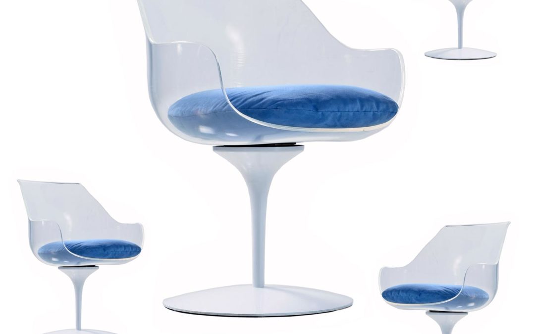 Restored Tulip Base Acrylic Lucite Champagne Chair by Erwin & Estelle Laverne