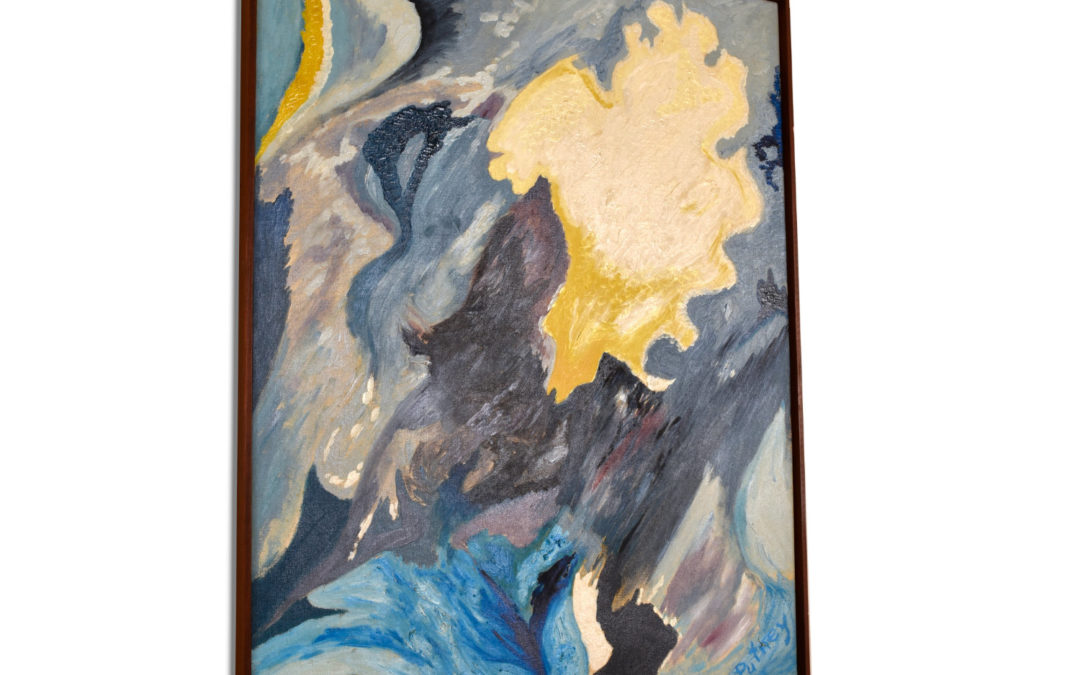 Henry Putney Abstract Expressionist Blue and Yellow Mid Century Painting