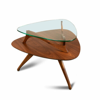 Triangular two-tier Vladimir Kagan Adrian Pearsall Style Walnut End Table
