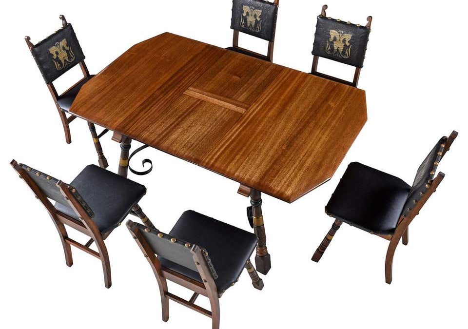 Medieval Gothic Revival Mahogany Dining Set with Seahorse Design