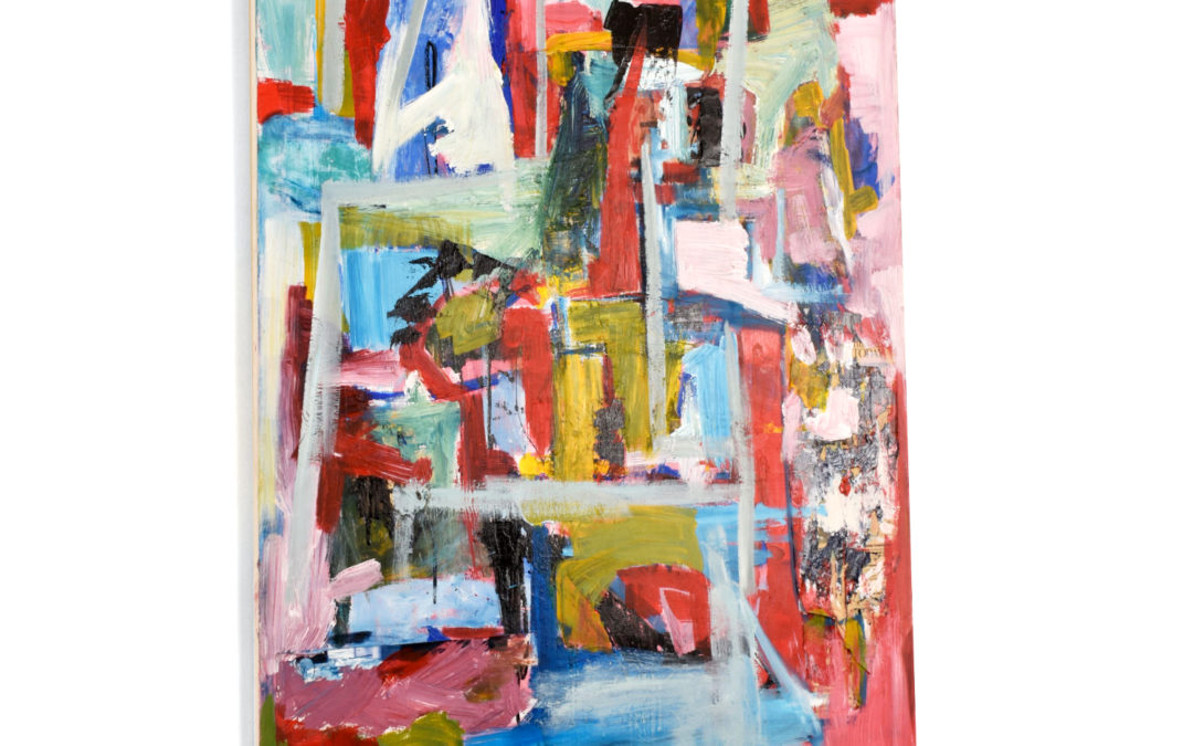 D Puertas Abstract Expressionist Painting in Red Blue and Yellow