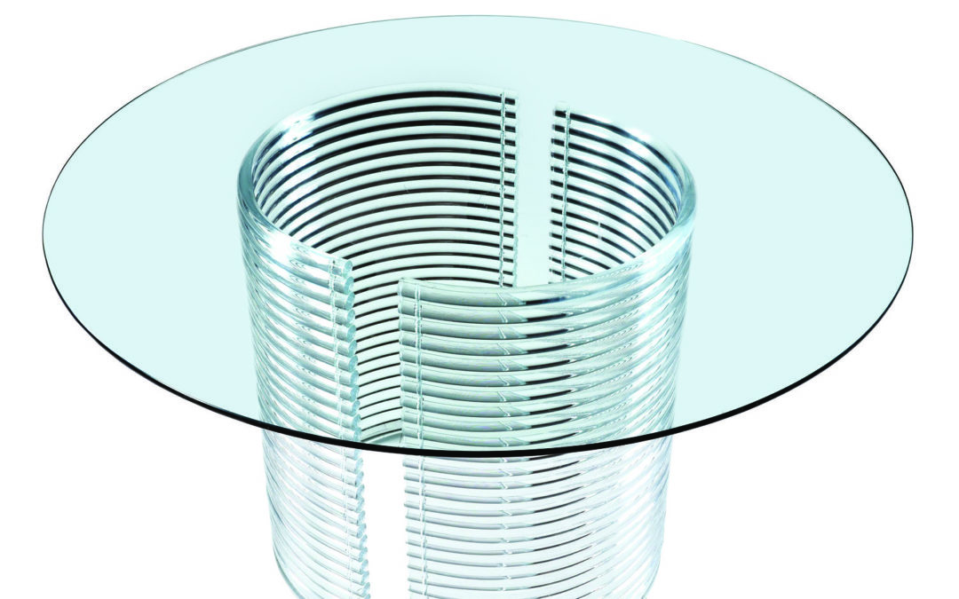 Vintage Stacked Lucite Round Dining Table with Glass Top