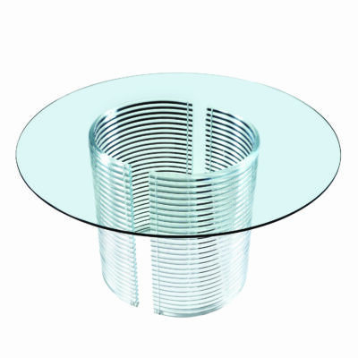 Round stacked lucite dining table. Clear Acrylic base.