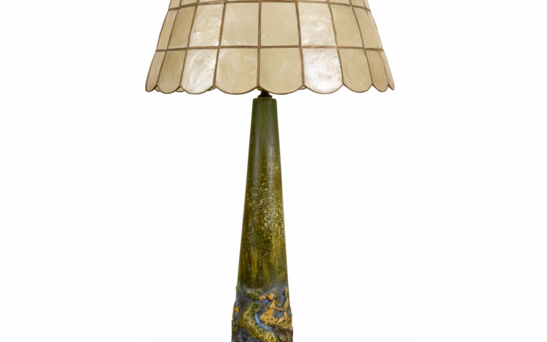 Tye of California Classical Etruscan Horse Lamp with Capiz Shade