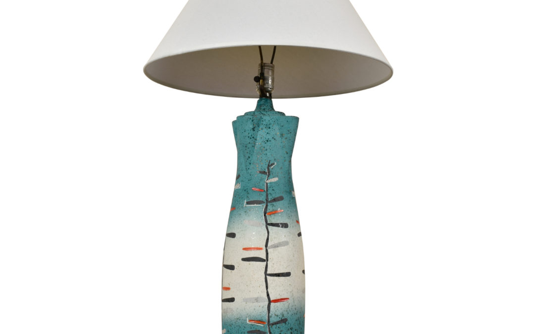 Tye of California Aqua Blue Painted and Glazed Mid Century Modern Lamp