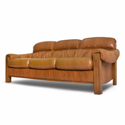 Vintage Generously Stuffed Butterscotch and Oak SofaVintage Generously Stuffed Butterscotch and Oak Sofa