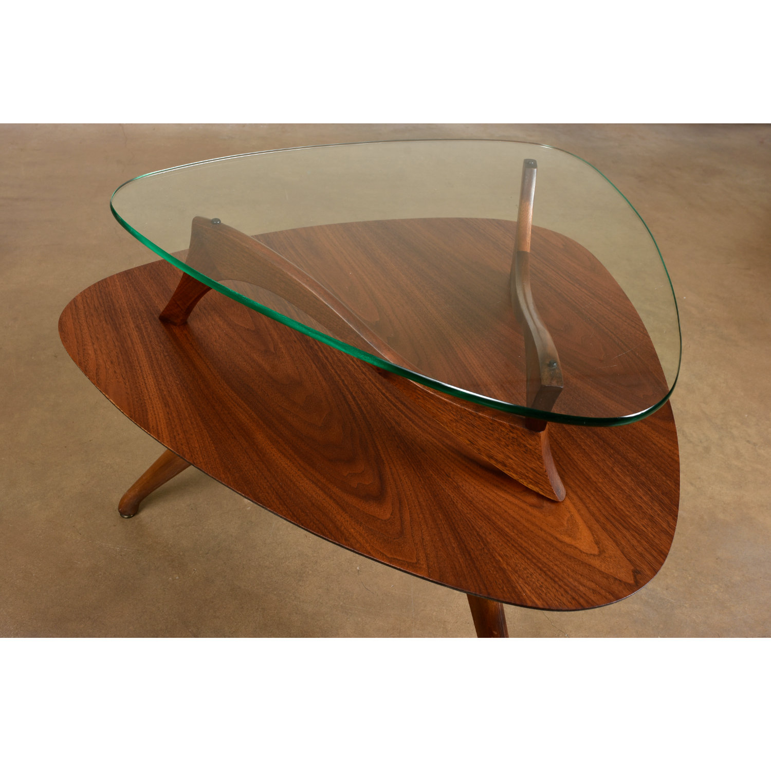 Restored Vladimir Kagan Style Guitar Pick Triangular Two Tier End Table