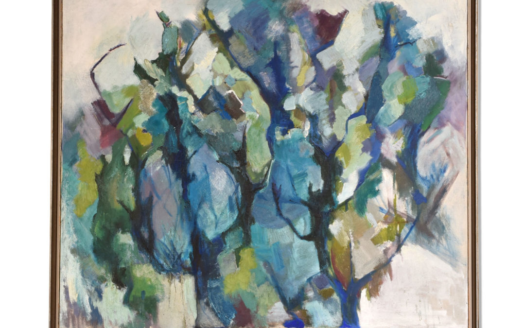 Vintage Charlotte Smith Cubist Indigo Forest Painting