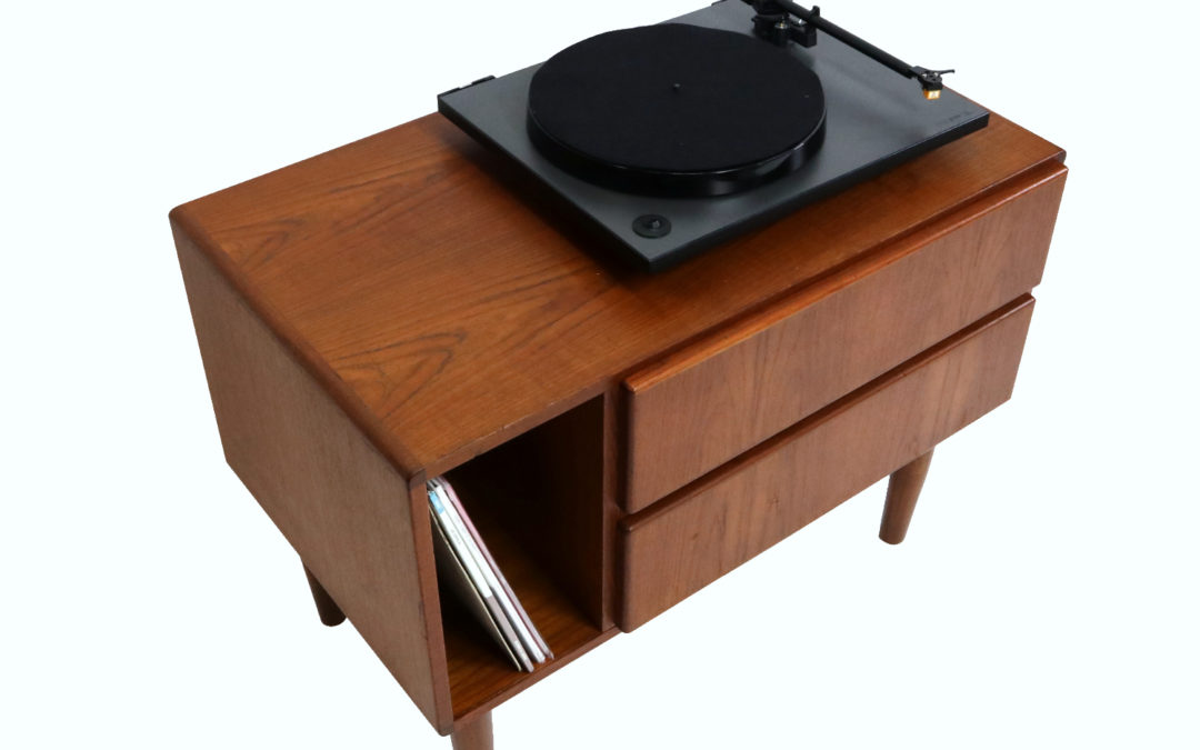 Mid Century Modern Danish Teak Record Player Media Cabinet