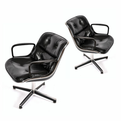 black leather Charles Pollock for Knoll Executive Chairs