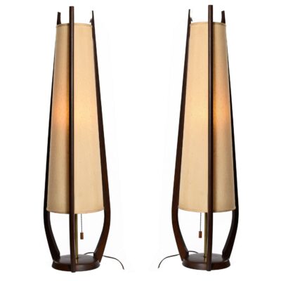Mid Century Modern Modeline Cone Shaped Walnut Table Lamps