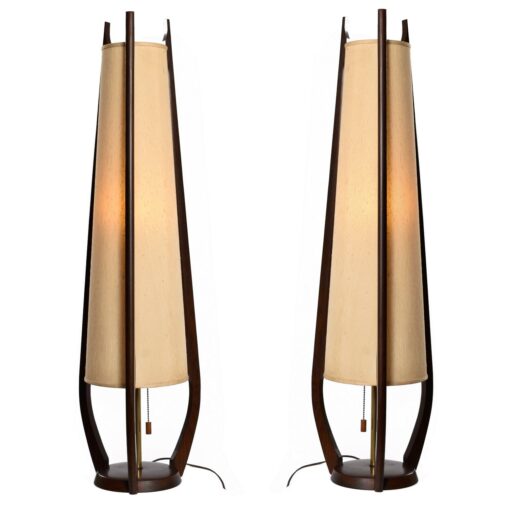 Mid Century Modern Modeline Cone Shaped Walnut Table Lamps