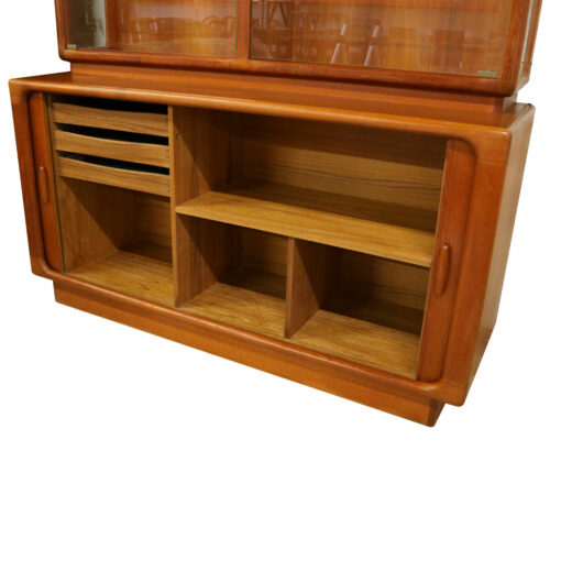 Vintage Dyrlund Danish Modern teak china cabinet with lighted display.