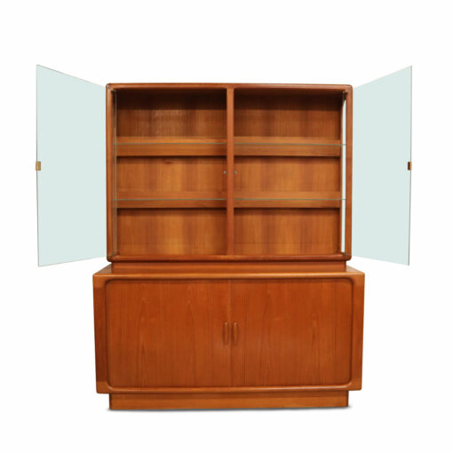 Vintage Dyrlund Danish Modern teak china cabinet with lighted display.
