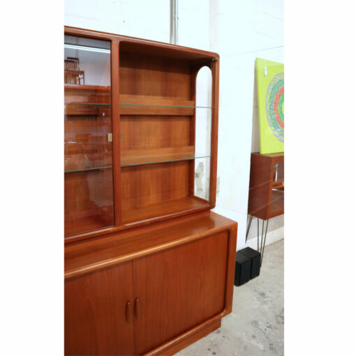 Vintage Dyrlund Danish Modern teak china cabinet with lighted display.
