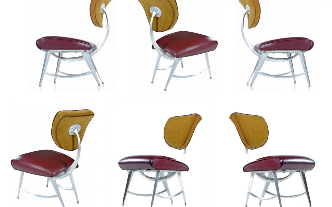 Disney Quest Aluminum Armillary Chair by Jordan Mozer in Gold and Burgundy