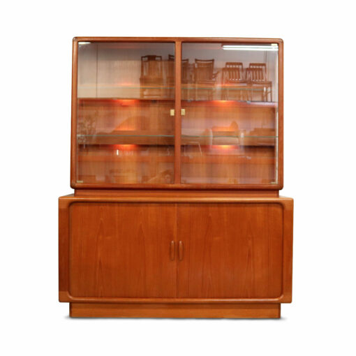 Vintage Dyrlund Danish Modern teak china cabinet with lighted display.
