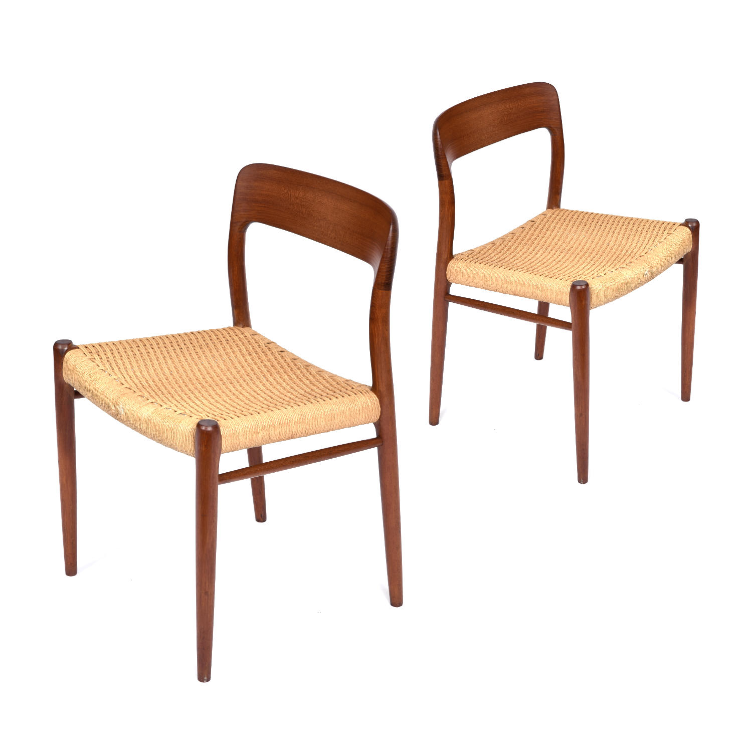 Set of 10 Roped Seat Danish Teak Dining Chairs by Niels Otto Moller