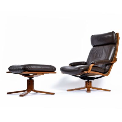Westnofa Scandinavian leather recliner chair with ottoman