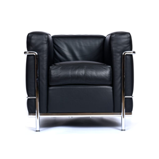 Le Corbusier Black Leather LC2 Chair by Cassina Made in Italy