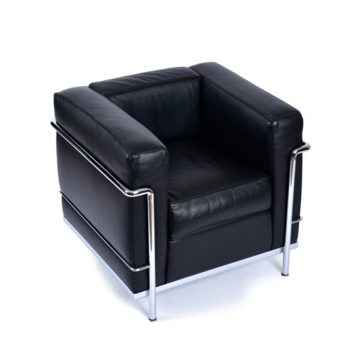 Le Corbusier Black Leather LC2 Chair by Cassina Made in Italy