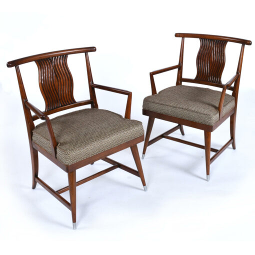 Pair of mid-century modern wavy Asian armchairs