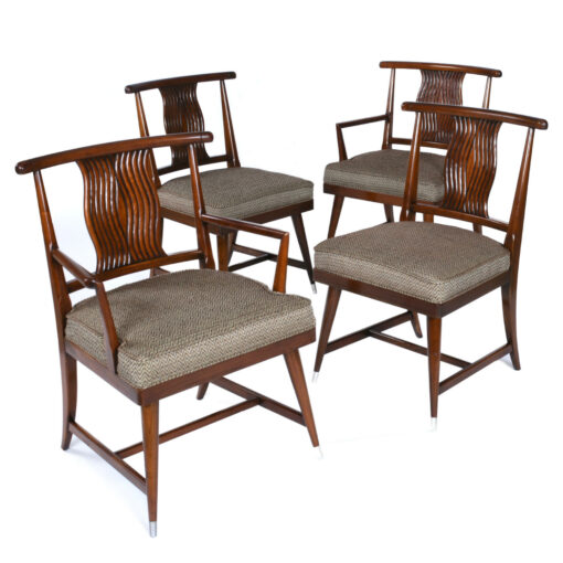 Grou of four mid-century modern Asian walnut dining chairs