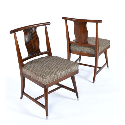 Pair of Asian dining chairs with wave pattern on back