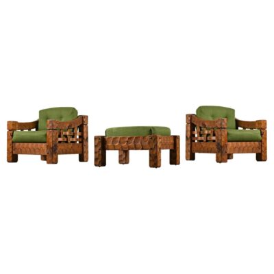 Green solid pine farmhouse chairs with ottoman