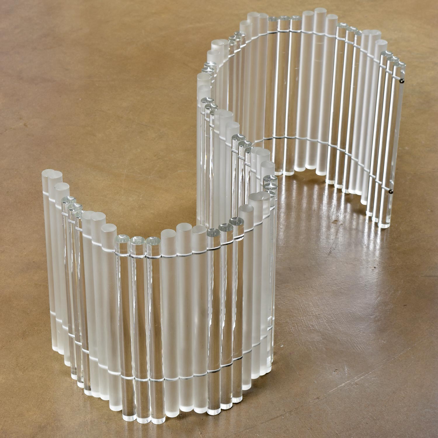 Frosted and Clear Tubular Lucite Acrylic Curved Coffee Table Base