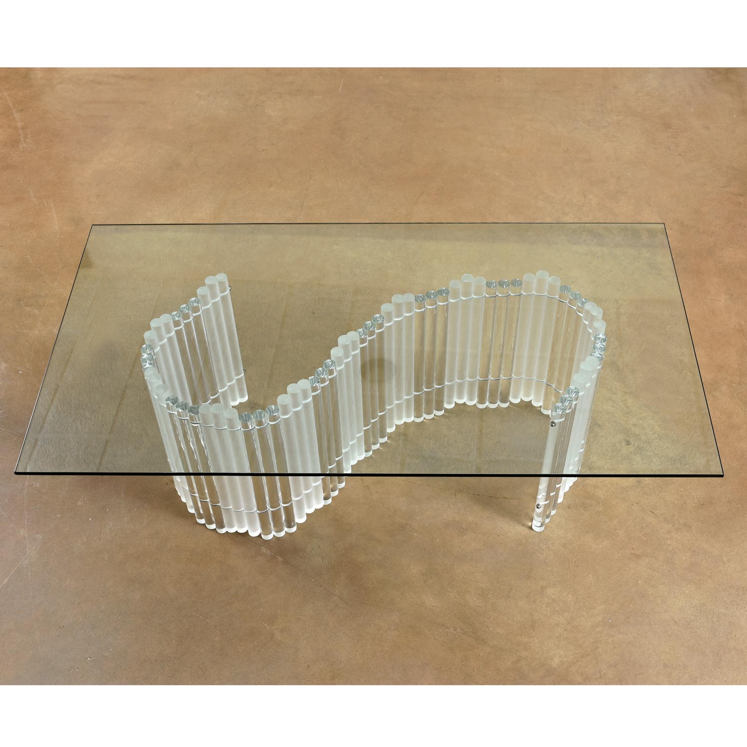 Frosted and Clear Tubular Lucite Acrylic Curved Coffee Table Base