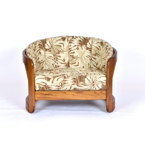Vintage 1980s Solid Oak Barrel Chair with Matching Ottoman by Howard Furniture