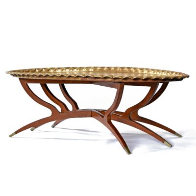 Moroccan Style South Asian Brass Tray Coffee Table with Spider Leg